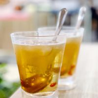 Chilled tea w Osmanthus Jelly ($3.90)   at Greendot 绿一点 - Paya Lebar in Central Singapore