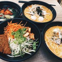 Laksa noodles and mushroom noodles  at Greendot 绿一点 - Paya Lebar in Central Singapore