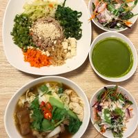 Bak kuh teh and thunder tea rice at Kampung Senang EcoHarmony Cafe 轻安地球村 in Central Singapore