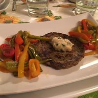 Eggplant burger with sweet and sour veggies  at Locanda Itinerande in San Lorenzo Dorsino
