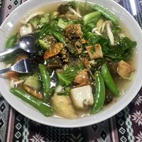 Wide noodles in gravy at SuratThani Vegetarian in Surat Thani