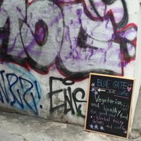 This is the entrance to the alleyway that you have to walk down to reach the restaurant. at Blue Gate Cafe  in Chiang Mai