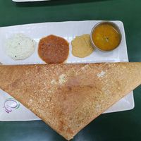 Breakfast Thosai Masala with coconut chutney, onion chutney, and chickpea. Looks big but it's just right! at Ananda Bhavan - Buffalo Rd in Central Singapore