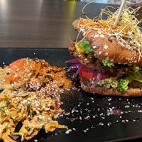 Sweet and spicy burger at Vegan Inspiratsioon in Tallinn