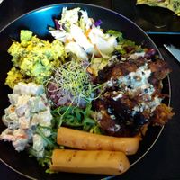 Protein bowl, tasty and full of proteins, I barely ate it all 🥰 at Vegan Inspiratsioon in Tallinn