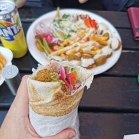 Falafelrulle & falafelrallrik (background) at Möllans Falafel in Malmo