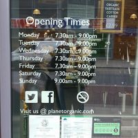Opening times at Planet Organic in South West London