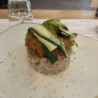 Jackfruit with fried tomato and sesame zucchini at Romeow Cat Bistrot in Rome