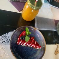 White cake and ginger pressed juice  at Romeow Cat Bistrot in Rome