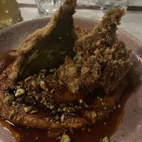 Carciofi ripieni fritti con salsa di pomodori secchi  at Romeow Cat Bistrot in Rome