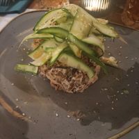 Tempura tomatoe with mushrooms and zucchini at Romeow Cat Bistrot in Rome