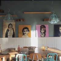 Some of the sating area and decor at Romeow Cat Bistrot in Rome