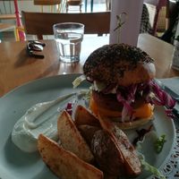 Beyond meat burger at Romeow Cat Bistrot in Rome