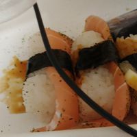 Vegan salmon nigiri at Beyond Sushi in New York City