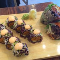 omg sweet potato rolls! at Beyond Sushi in New York City