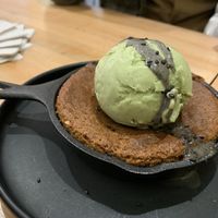 Black sesame cookie skillet with matcha ice cream   at Beyond Sushi in New York City