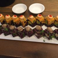 spicy mang and mighty mushroom. insanely great! at Beyond Sushi in New York City