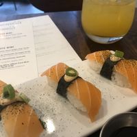 Zalmon sushi pieces  at Beyond Sushi in New York City