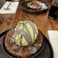 warm cookie with avocado icecream and black sesame dressing  at Beyond Sushi in New York City