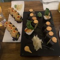Spicy mango left. Spicy jackfruit crab (right)  at Beyond Sushi in New York City