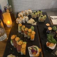 Rainbow roll bottom. Philadelphia roll and avocado roll   at Beyond Sushi in New York City