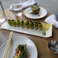 Wraps half eaten already! So delicious 😋 at Beyond Sushi in New York City