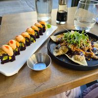 Spicy mango roll and shiitake dumplings at Beyond Sushi in New York City
