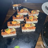 Oshizushi Spicy Salmon, definitely the favorite of the night    at Beyond Sushi in New York City