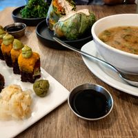 Sushi, miso and summer roll at Beyond Sushi in New York City