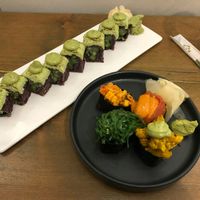 The green machine and tasters at Beyond Sushi in New York City