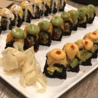 Chic Pea, Sunny Side, and Spicy Mang. Wonderful. Don't bother using soy and wasabi. Enjoy the flavors :) at Beyond Sushi in New York City