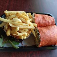Burger's Dream burrito and a side of Brazillian Fries at Govinda's Cafe in Atlanta