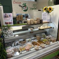 Big variety of items, also including homemade hummus and desserts for take-away  at Estacion Quimera in Malaga