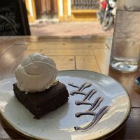 Brownie with ice cream  at Ikaro Cafe in Santa Marta