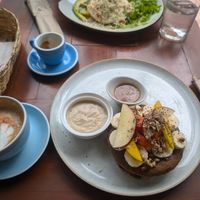 Pancake comes with honey so beware if you do not eat honey at Ikaro Cafe in Santa Marta