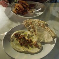 02.16.
Hummus with Pita 8,50€
Potato wedges 7€
both very yummy, especially the dips for the wedges were soo good.
 at Kafe Botanika in San Sebastian