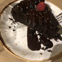 Carob and sweet potato cake slice was huge   at Kafe Botanika in San Sebastian