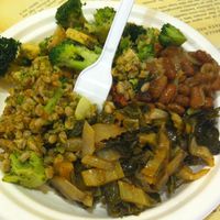 barley, veggie mix, beans and tempeh at La Gastronomia Veg in Turin