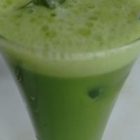 Wheatgrass and apple.juice at Nature's Harvest Cafe in Central Singapore