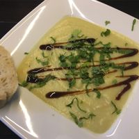 Potato, Leek, Artichoke Root Soup with fresh Coriander at Mariposa in Nuremberg