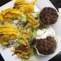 Lentil muffins with sweet potato puree (main course) at Mariposa in Nuremberg