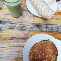 Burrito, Burger and Iced Matcha Latte at Geh Veg in Berlin