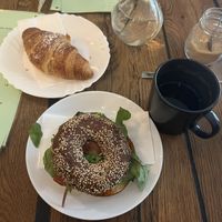 Croissant, bagel and cappuccino   at Geh Veg in Berlin