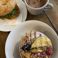 Pancakes, Bagel and hot chocolate   at Geh Veg in Berlin
