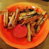 Homemade sweet patato with beetroot dip! at Vegano in Gross-gerau