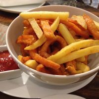 Mixed fries (potato and sweet-potato) fries with ketchup at Valladares in Berlin at Valladares in Berlin