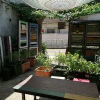 Entry and small outside eating area at The 2nd Rogpa Shop & Cafe in Seoul