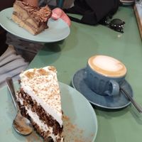Carrot and chocolate mousse cake with a cappuccino at Bohemian Lane in Bilbao