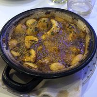 “Shrimps” garlic style - still sizzling, with fab mushrooms   at El Oju in Granada