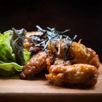 Fried Soy Meat with Wasabi Sauce  at Hang Out in Tokyo